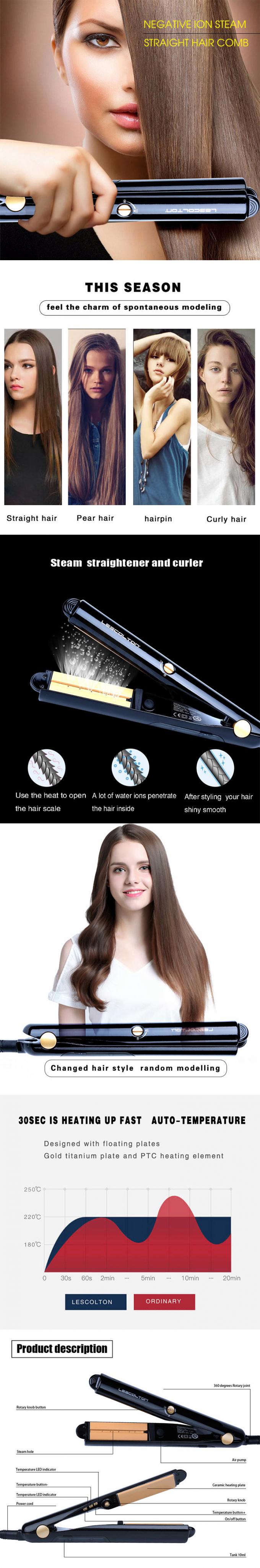 Раскручивателя волос утюга квартиры функции пара технология керамического анти- закупоривая